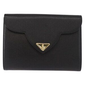 Authentic SAINT LAURENT Clutch Bag Leather Black Gold bst339-121825